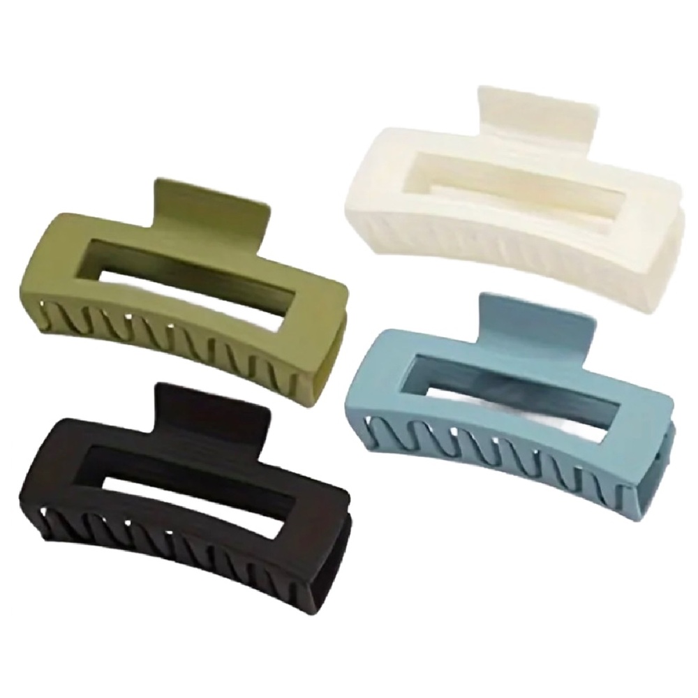 Lot of 4 Hair Claw Shark Clips 3.35" Matte Hollow Rectangle Non Slip Blue Green